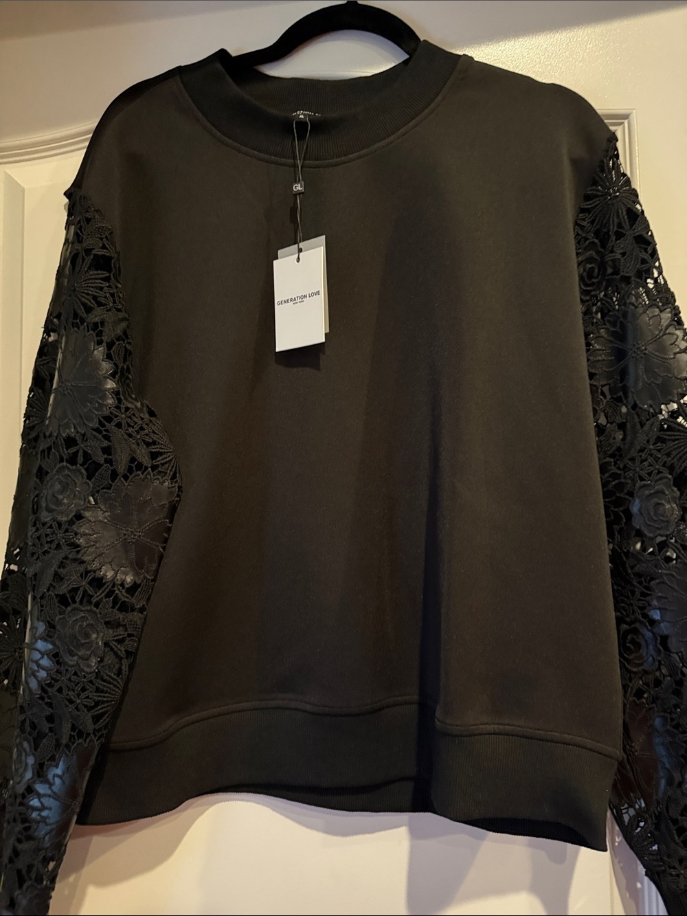 Generation Love Black Lace Sleeve Crewneck Sweatshirt NWT XL
